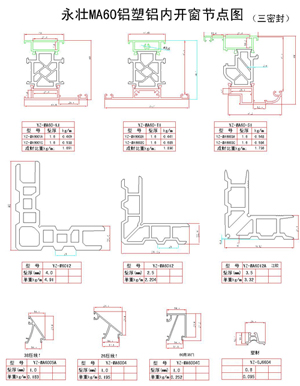 YZ-MA60鋁塑鋁內開窗節點圖(一)
